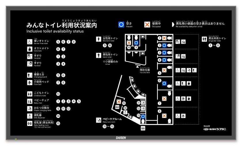 デジタルサイネージ　大阪万博　大阪ヘルスケアパビリオン内みんなトイレ